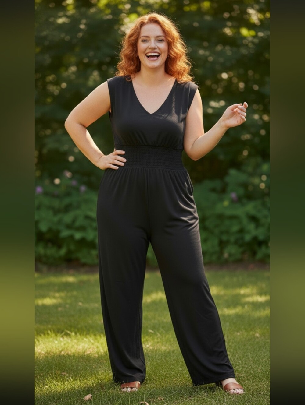 Old Navy Black V-Neck Sleeveless Jumpsuit with Smocked Waist